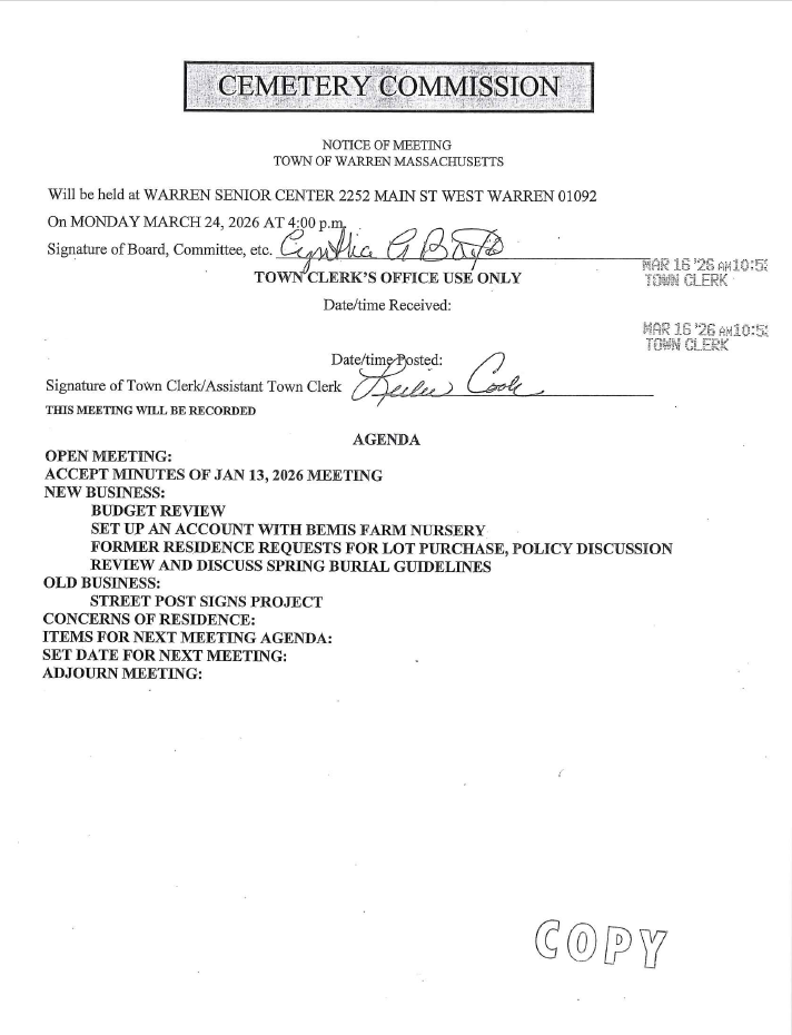 Cemetery Com. Meeting 3.24.2026