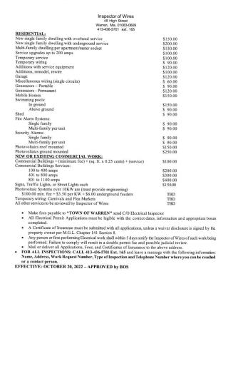 Electrical Fee Schedule